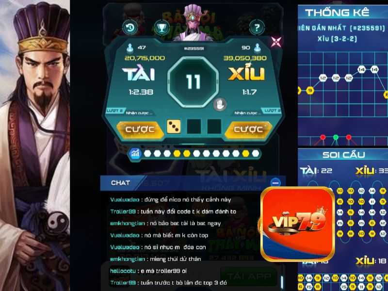 Hướng dẫn cách chơi Tài Xỉu Khổng Minh app game Vip79